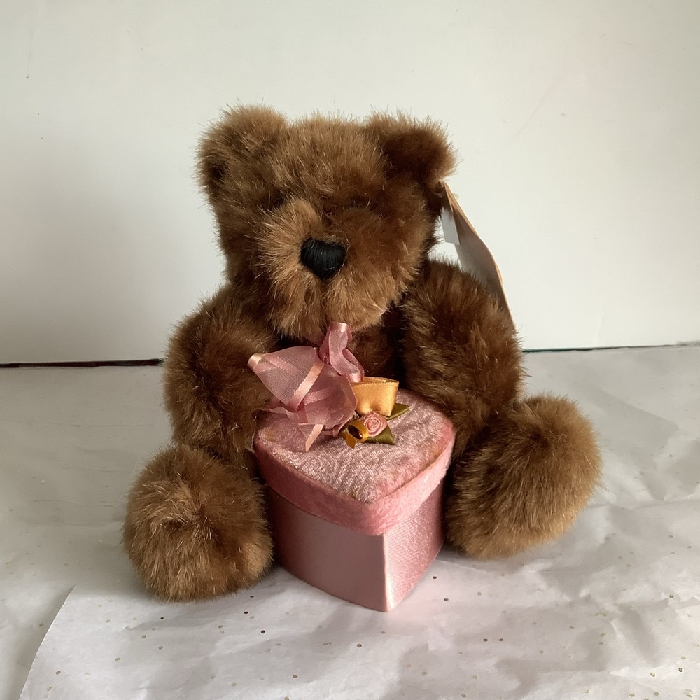 Dan Dee Plush Brown Teddy Bear Pink Heart Gift Box Roses 6.5" Laura's Attic